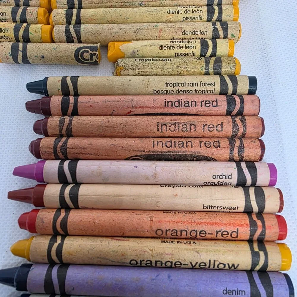 Lot Retired/Discontinued Crayola Crayons:Dandelion, Orange-Red, Indian Red &more